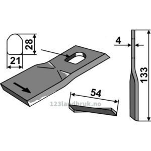 Slåmaskinkniv - 133x54x4mm - Venstre - JF