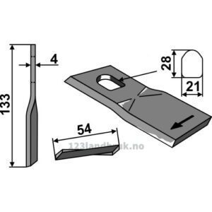 Slåmaskinkniv - 133x54x4mm - Høyre - JF
