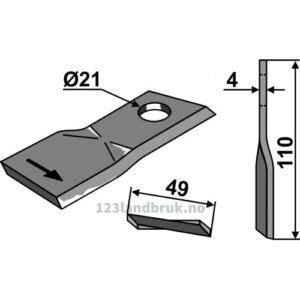 Slåmaskinkniv - 110x49x4mm - Venstre - Pöttinger