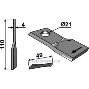 Slåmaskinkniv - 110x49x4mm - Høyre - Pöttinger