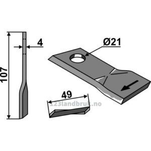 Slåmaskinkniv - 107x49x4mm - Høyre - Pöttinger