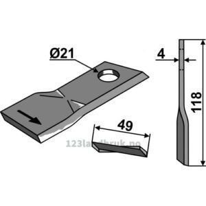 Slåmaskinkniv - 118x49x4mm - Venstre - Pöttinger