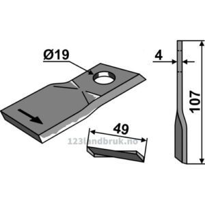 Slåmaskinkniv - 107x49x4mm - Venstre - Pöttinger