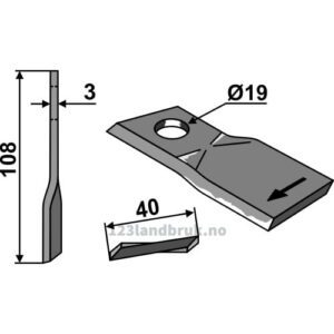 Slåmaskinkniv - 108x40x3mm - Høyre - Reform
