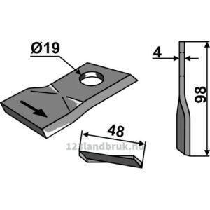 Slåmaskinkniv - 98x48x4mm - Venstre - SIP
