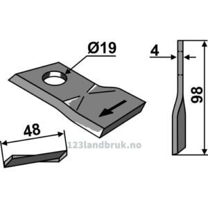 Slåmaskinkniv - 98x48x4mm - Høyre - SIP
