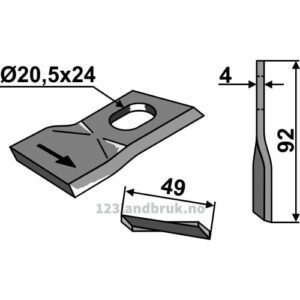 Slåmaskinkniv - 92x48x4mm - Venstre - JF