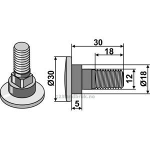 Knivbolt - 12.9 - M12x1,75mm - Kverneland, Taarup, Vicon, Deutz-Fahr, JF-Stoll, Vicon/PZ