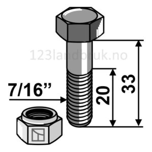 Bolt med Låsemutter - 12.9 - 7/16" UNFx33mm - Spragelse-Mica, Thyregod