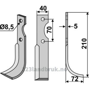 Rotorfreskniv - 210x40x5mm - Høyre - Adriatica