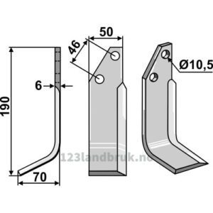 Rotorfreskniv - 195x50x6mm - Venstre - Adriatica