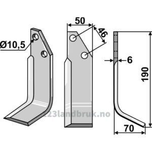 Rotorfreskniv - 195x50x6mm - Høyre - Adriatica