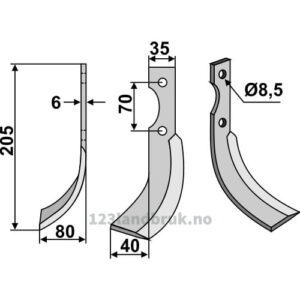 Rotorfreskniv - 205x35x6mm - Venstre - Adriatica, Honda