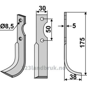 Rotorfreskniv - 175x30x5mm - Høyre - Adriatica