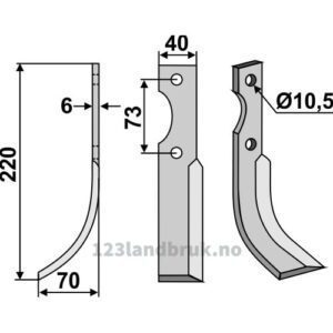 Rotorfreskniv - 220x40x6mm - Venstre - Agrimac