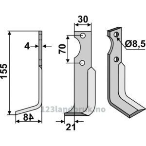 Rotorfreskniv - 155x30x4mm - Venstre - Agria