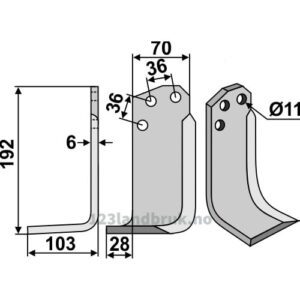 Rotorfreskniv - 192x70x6mm - Venstre - Agria