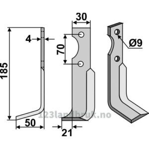 Rotorfreskniv - 185x30x4mm - Venstre - Agria