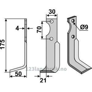 Rotorfreskniv - 175x30x4mm - Venstre - Agria