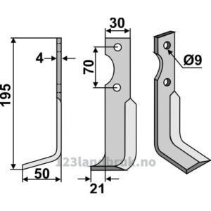 Rotorfreskniv - 195x30x4mm - Venstre - Agria