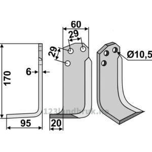 Rotorfreskniv - 170x60x6mm - Venstre - Agria