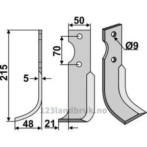 Rotorfreskniv - 215x50x5mm - Venstre - Agria