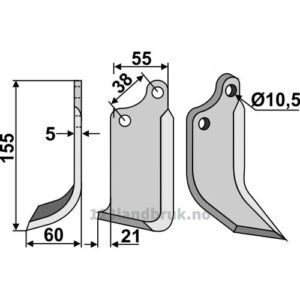 Rotorfreskniv - 155x55x5mm - Venstre - Agria