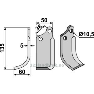 Rotorfreskniv - 135x50x5mm - Venstre - Agria
