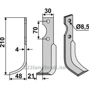 Rotorfreskniv - 210x30x4mm - Venstre - Agria