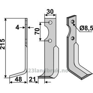 Rotorfreskniv - 215x30x4mm - Venstre - Agria