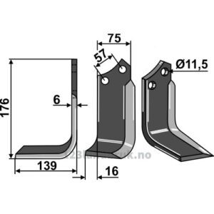 Rotorfreskniv - 176x75x6mm - Venstre - Agric