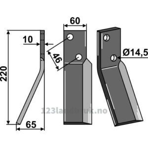 Rotorfreskniv - 220x60x10mm - Venstre - Agric