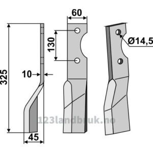 Rotorfreskniv - 325x60x10mm - Venstre - Alpego