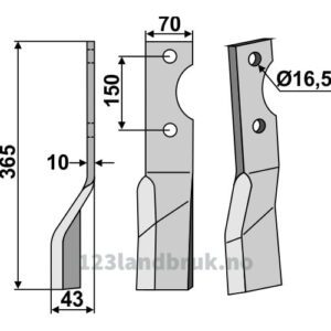 Rotorfreskniv - 365x70x10mm - Venstre - Alpego