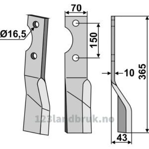 Rotorfreskniv - 365x70x10mm - Høyre - Alpego