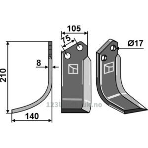 Rotorfreskniv - 210x105x8mm - Venstre - Alpego