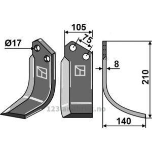 Rotorfreskniv - 210x105x8mm - Høyre - Alpego