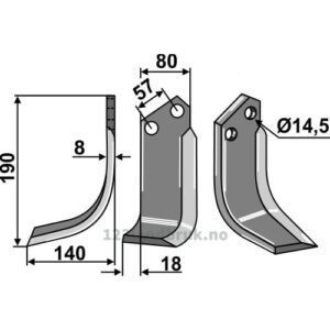 Rotorfreskniv - 190x80x8mm - Venstre - Alpego