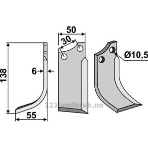 Rotorfreskniv - 138x50x6mm - Venstre - Badalini