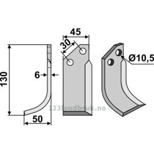 Rotorfreskniv - 130x45x6mm - Venstre - Badalini