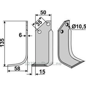 Rotorfreskniv - 135x50x6mm - Venstre - Badalini