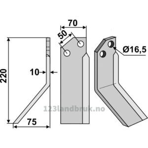 Rotorfreskniv - 220x70x10mm - Venstre - Badalini