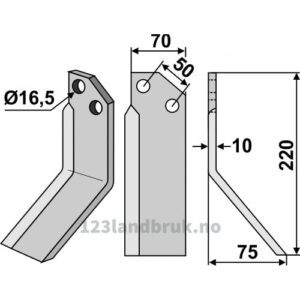 Rotorfreskniv - 220x70x10mm - Høyre - Badalini