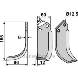 Rotorfreskniv - 165x60x6mm - Venstre - Badalini