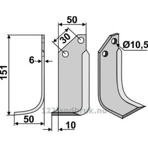Rotorfreskniv - 151x50x6mm - Venstre - Badalini