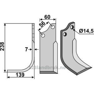 Rotorfreskniv - 238x60x7mm - Venstre - Baroni