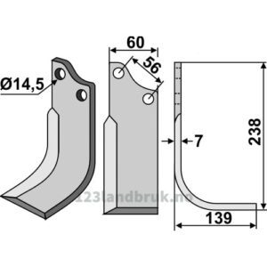 Rotorfreskniv - 238x60x7mm - Høyre - Baroni