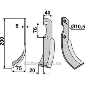 Rotorfreskniv - 200x40x6mm - Venstre - Barbieri