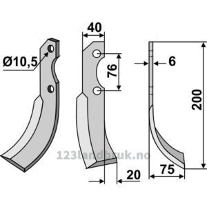 Rotorfreskniv - 200x40x6mm - Høyre - Barbieri