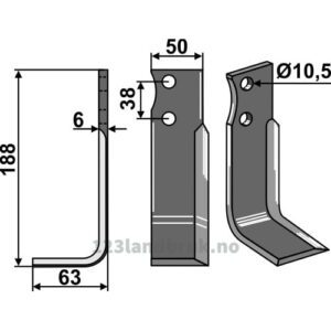 Rotorfreskniv - 188x50x6mm - Venstre - Barbieri